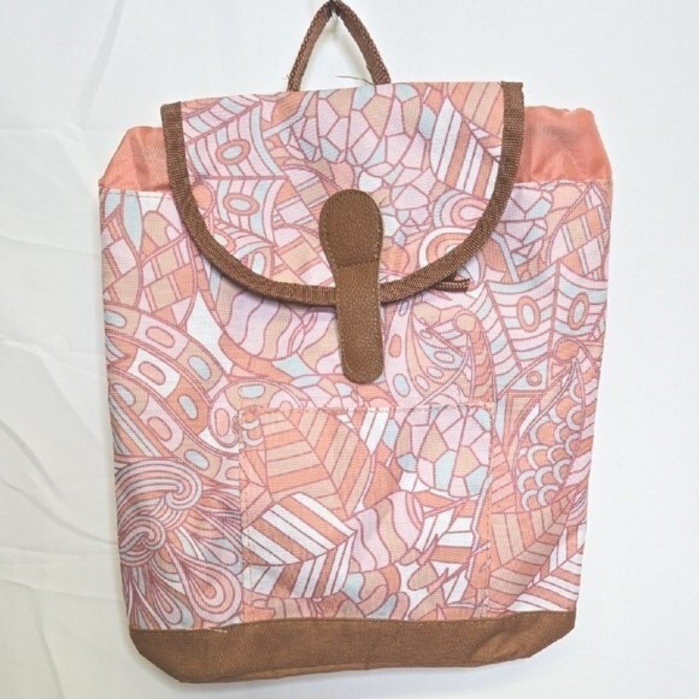 Mini Backpack, Geometric Pattern, Pink Brown White Blue, Small Travel, New